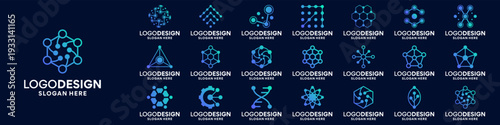 Set of Structural molecule logo design. Connect particle logo design template.