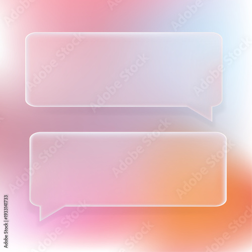 3d glass morphism chat bubbles UI set with transparent liquid effect in pink and orange tones