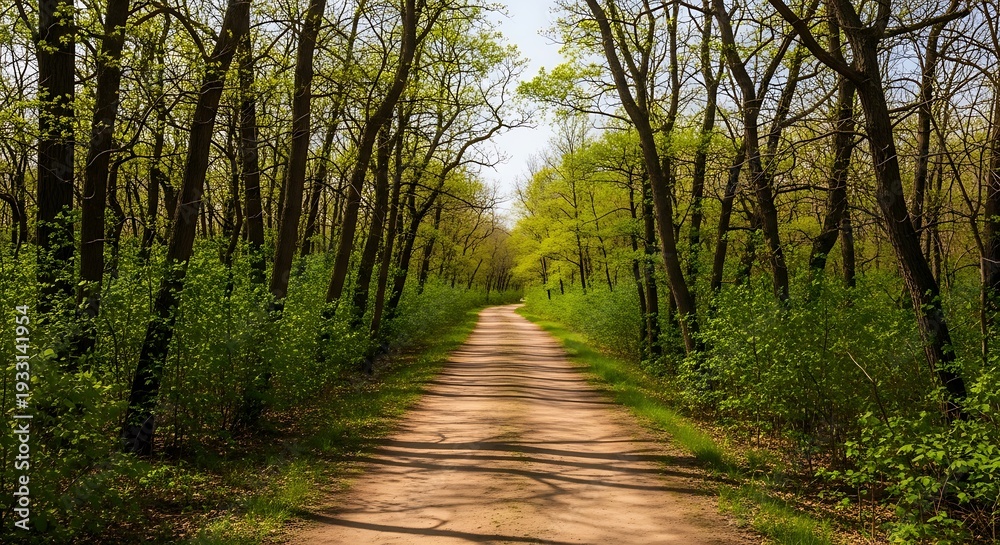 Fototapeta premium Serene Forest Pathway with Tall Trees.