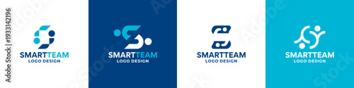 Set of unique teamwork logo design. Smart Team collaboration logo.