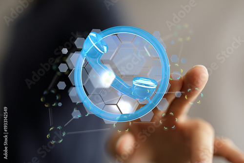 Fotografie Abstract image showing a hand interacting with a glowing telephone icon