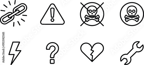 Warning and danger line icon set, hazard alert symbols outline vector illustration collection for safety signage design