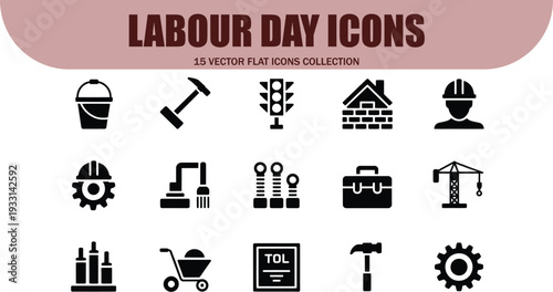 Labour Day icons vector Set of 15