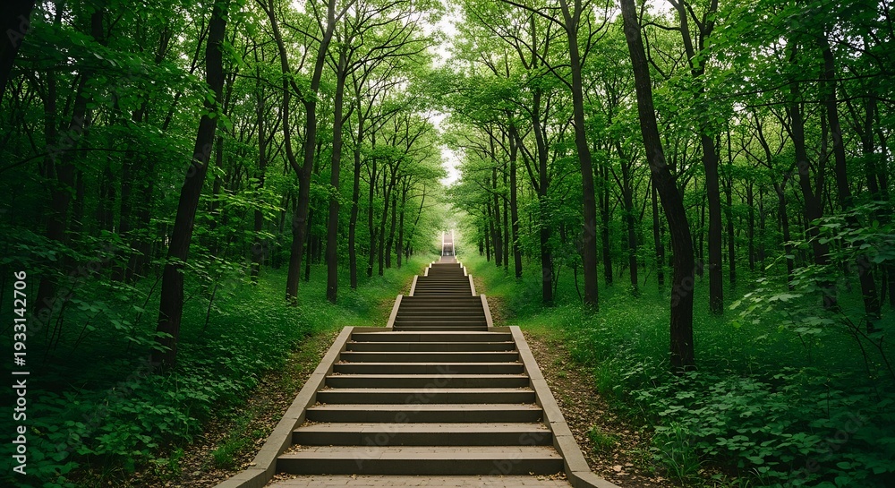 Obraz premium Serene Forest Pathway with Wooden Stairs.