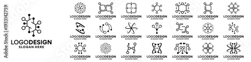 Set of Structural molecule logo design. Connect particle logo design template.