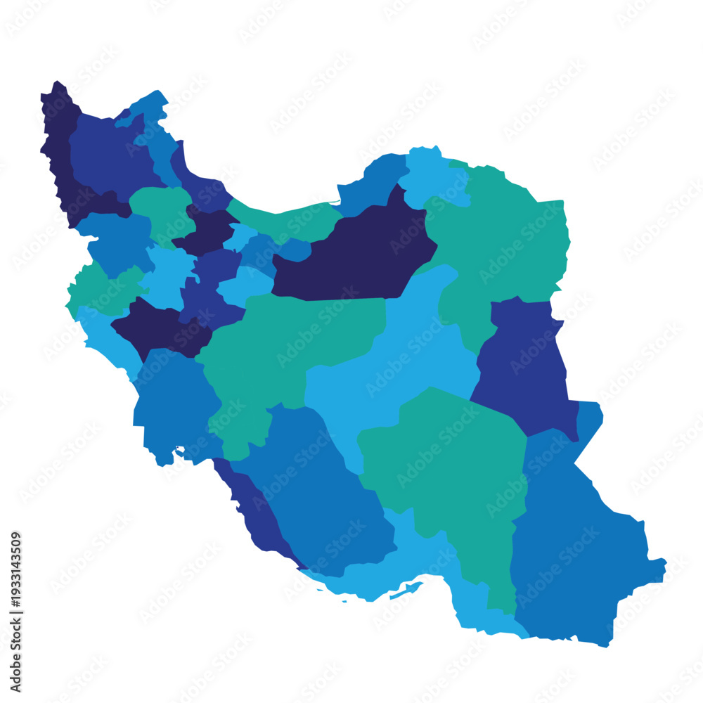 Obraz premium Colorful map of Iran divided into administrative regions with gradient colors