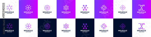 Set of Molecule, dot connection logo design. Molecular structure, dna, cell vector illustrations.