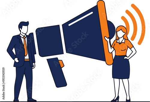 Man and Woman Holding Megaphone Illustration.