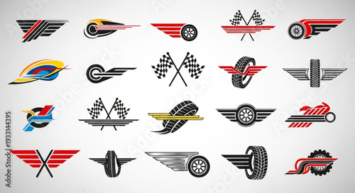 Collection of racing car logos and emblems for automotive design and branding.
