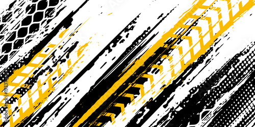 Vector set of tire tread marks black tire tracks and tire prints with grunge texture