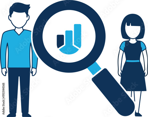 Magnifying Glass Examining Bar Graph Icon.