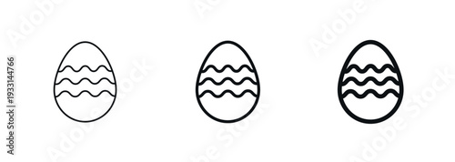 Decorated Easter egg with wavy strokes pattern in thin, regular, bold outline styles. Web and mobile icon. Easter celebration symbol. For spring themes, holiday graphics, festive branding. Vector