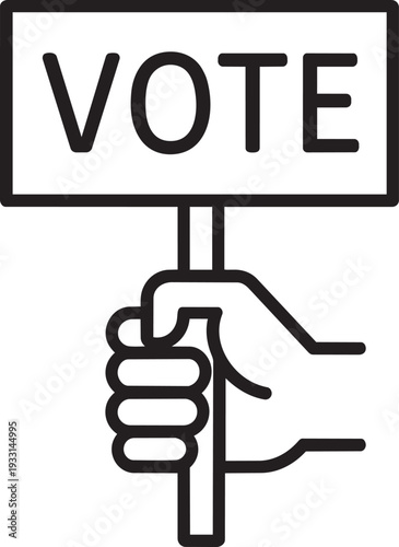 Hand raising a vote placard sign outline icon for political protest election rally and democratic campaign demonstration