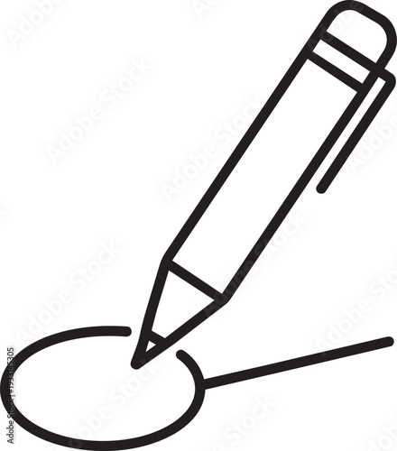 Pen drawing a circle to select an option outline icon depicting election ballot choice and survey poll