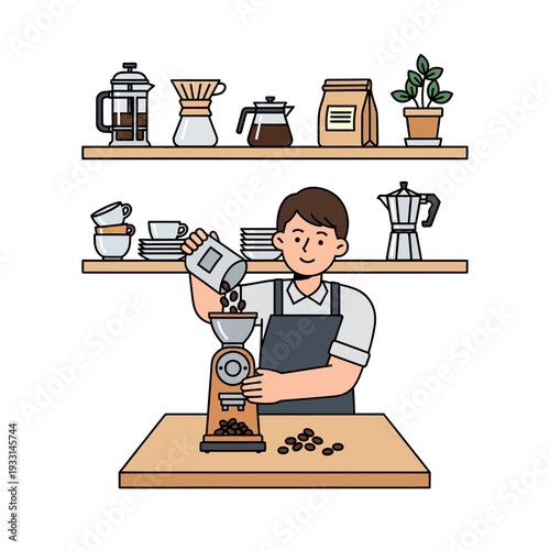 Barista Grinding Coffee Beans for Fresh Brew