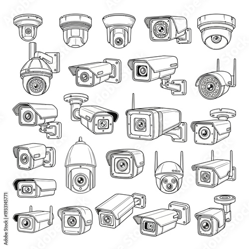 Collection of various security cameras and cctv systems