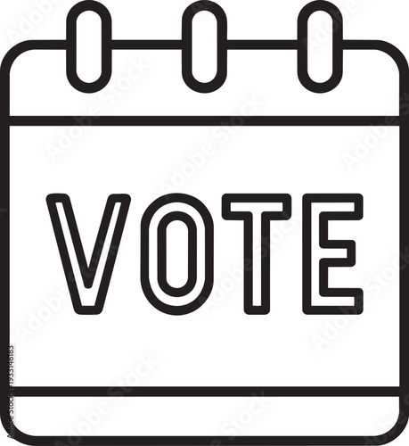 Calendar page with vote text outline icon marking the official election day and political campaign deadline