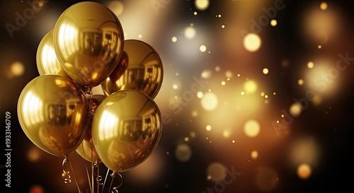 Golden balloons on a sparkling background