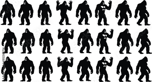 Vector silhouettes of people set walking and standing