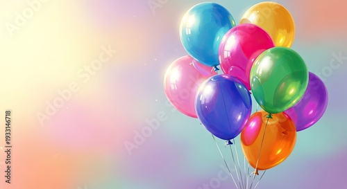 Vibrant colorful balloons floating in the air on a sunny day