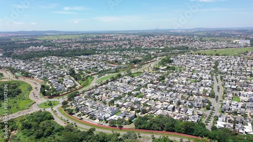 Panoramic view of a luxury neighborhood in Goiania named Jardins with wonderful homes, fancy restaurants and lots of nature. Goiania, Goias, Brazil 