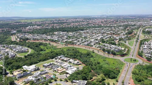 Panoramic view of a luxury neighborhood in Goiania named Jardins with wonderful homes, fancy restaurants and lots of nature. Goiania, Goias, Brazil 