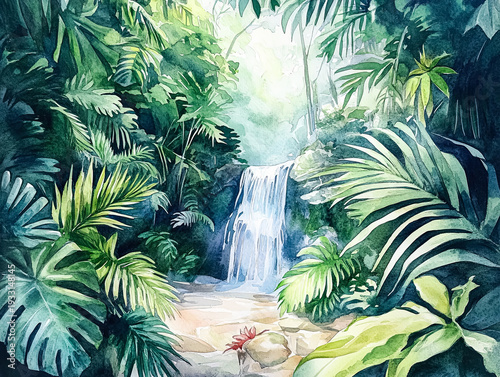Lush Costa Rica Rainforest Watercolor Painting