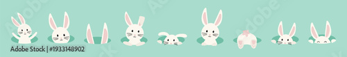 Cute hand drawn Easter bunnies, different postures, fun Easter elements, great as decorative elements - vector