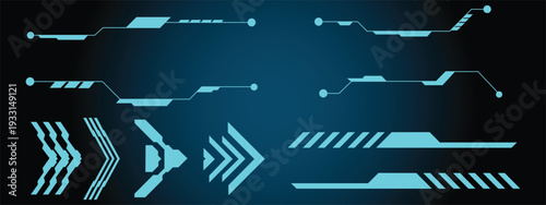 Futuristic HUD callouts and digital pointers. Sci-fi technology interface elements for gaming dashboard, technical data visualization, and cyber navigation design. Vector Illustration.