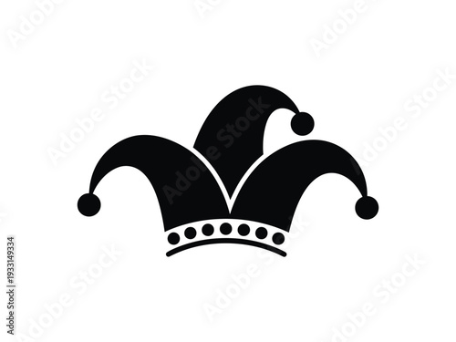 A stylized illustration of a jester's hat with three pointed tips and a band of bells Vector