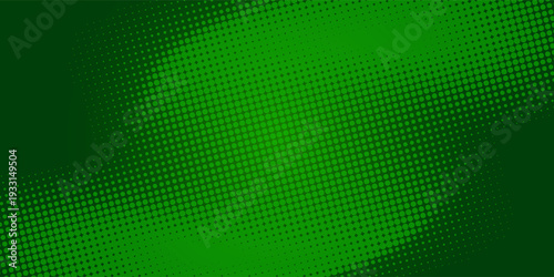Abstract green halftone background with gradient shades of vibrant neon green blending into dark emerald green, smooth gradient lighting