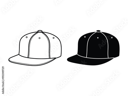 Two baseball caps displayed in a simple line drawing style with different colors Vector