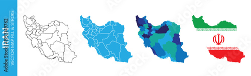 Map of Iran showing administrative divisions and national flag