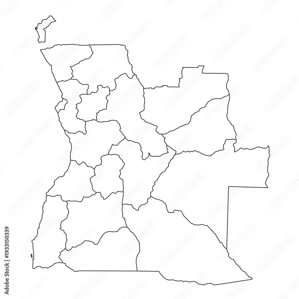 Obraz premium Outline map of Angola showing provincial borders