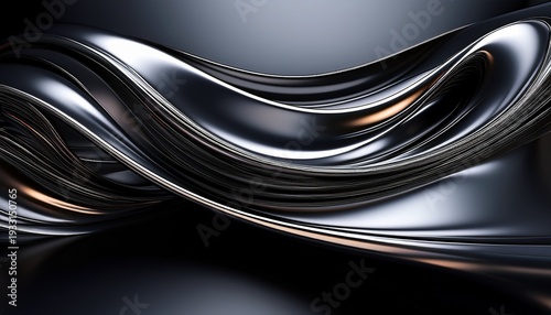 black dark abstract background smooth metallic liquid waves iridescent curved chrome surfaces futuristic fluid motion reflective 3d render glossy flowing shapes modern tech aesthetic