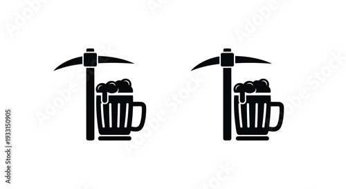Two beer mugs with pickaxes a unique graphic silhouette
