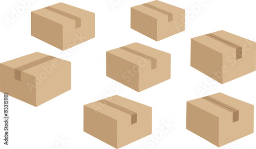 Cardboard Shipping Box Set Isometric View Brown Package Parcel Delivery Vector Illustration Collection