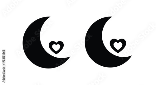 Two crescent moons and hearts a charming black graphic silhouette