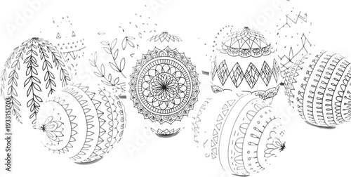Collection of intricately designed easter eggs on a white background