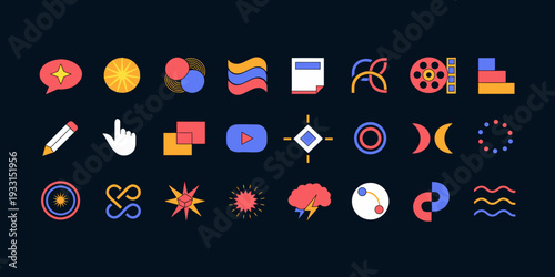 Vibrant collection of modern colorful icons for design projects