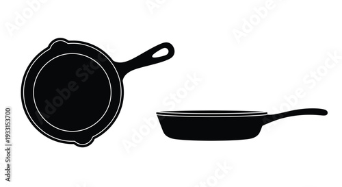 Two cast iron pans in a striking black silhouette