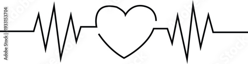 Heart shaped electrocardiogram pulse line on white background