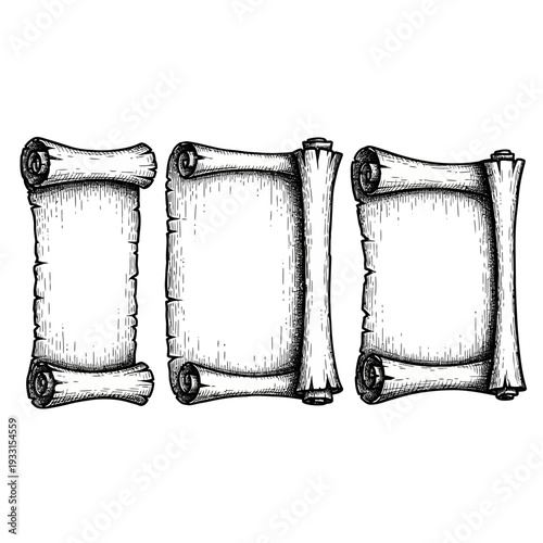 Three blank ancient scrolls on for design and decoration purposes