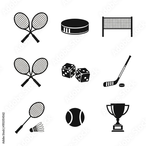 Collection of sports icons including rackets and balls