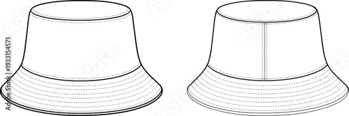 Two White Bucket Hats with Horizontal Lines and a Vertical Line on the Right Hat