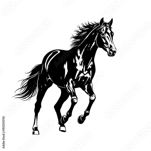 Black horse running in a dynamic pose