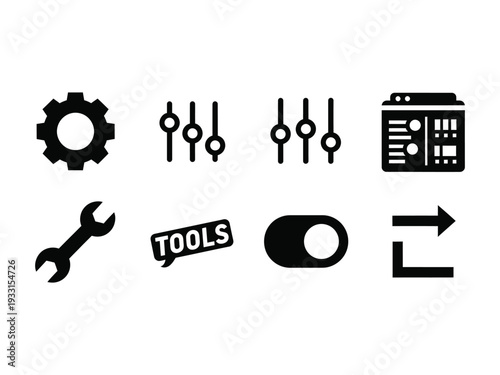 A collection of various tools and icons representing different functions and utilities Vector