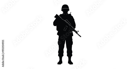 Soldier standing with rifle a striking black silhouette