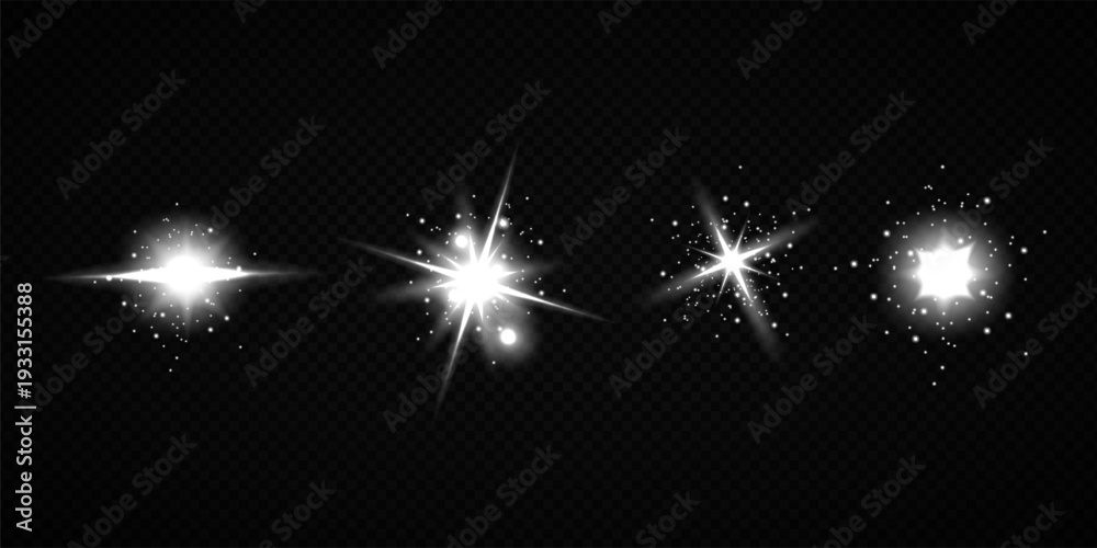 Fototapeta premium Glowing Star Light Effect with Sparkle Rays and Lens Flare on Transparent Background