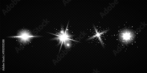 Glowing Star Light Effect with Sparkle Rays and Lens Flare on Transparent Background